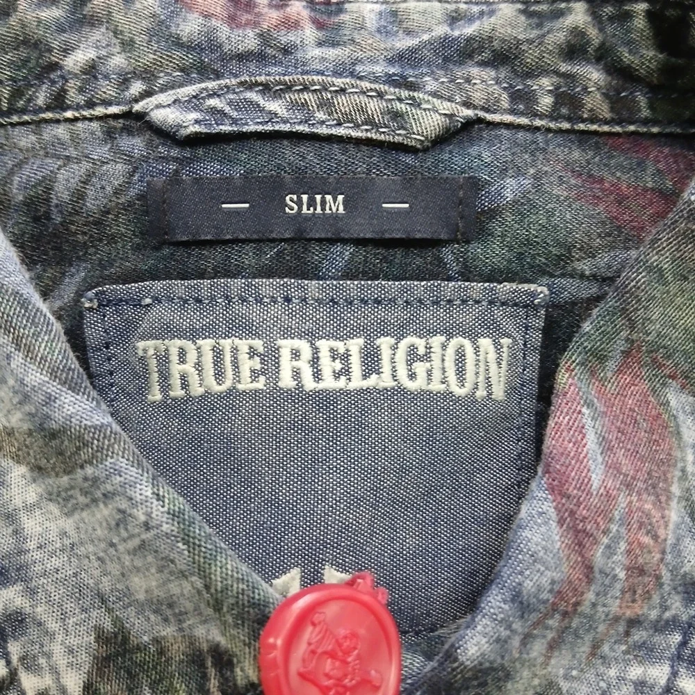 True Religion MSJAF6BC1 Printed Floral Shirt Men XXL Blue NWT